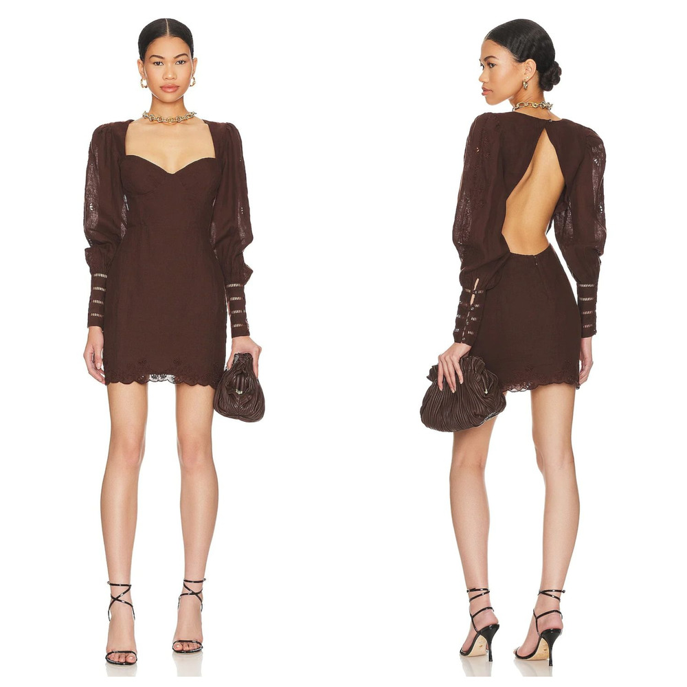Tularosa Marleena Embroidered Mini Dress in Chocolate Brown Size Small